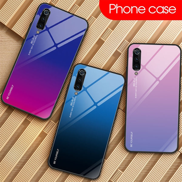 Stained Phone Case for Xiaomi Mi 9 SE 8 Lite A1 A2 6 Gradient Tempered Glass Case for Xiaomi Mi 9T Pro Mix 3 Max 2S Pocophone F1